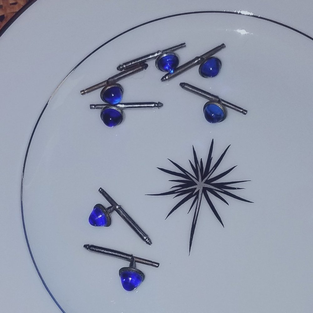 Vintage 1960 Blue Tuxedo Button Slides 7 pcs